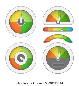 Gauge meter set with rainbow colors and indicator.