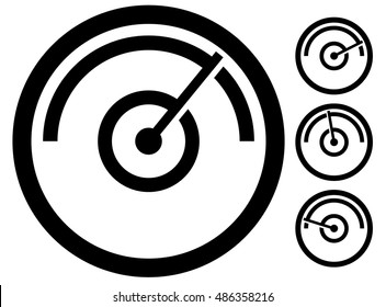 gauge meter symbol, icon at 4 stages. pressure gauge, odometer, speedometer