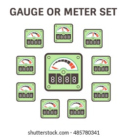Gauge meter vector icon set design on white.
