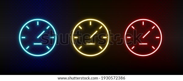 gauge, performance, speed neon icon set. Set\
of red, blue, yellow neon vector\
icon