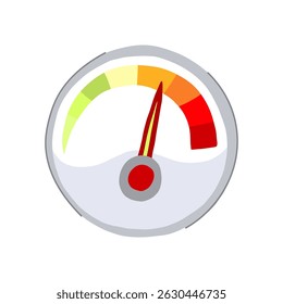 Dibujo animado del velocímetro del indicador. aguja del dial, tacómetro del odómetro, señal del velocímetro del indicador del tablero de instrumentos del grupo. símbolo aislado Ilustración vectorial