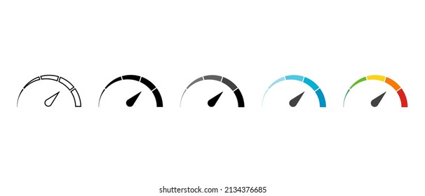Gauge and speedometer vector icons set. Customer satisfaction indicator level. Risk level gauge symbol