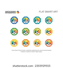 Se establecen indicadores o escalas de ilustraciones de vectores de riesgo. Dibujo de dibujos animados de infografía de negocios, esquema o folleto. Negocio, concepto de desarrollo para informe de negocios o diapositiva de presentación