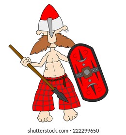 Gaul with a spear and a shield. Cartoon world warriors series.