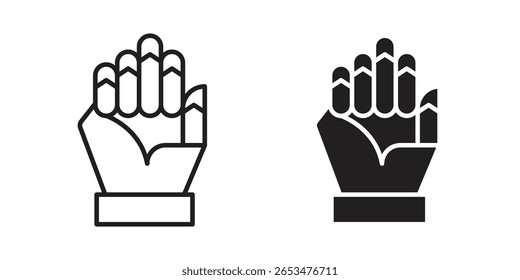 Icono del guantelete, muestra del Vector del contorno, pictograma lineal y sólido del estilo aislado en blanco.