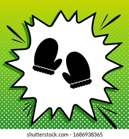 Gauntlet sign illustration. Black Icon on white popart Splash at green background with white spots. Illustration.