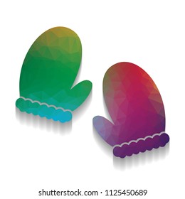 Gauntlet sign illustration. Vector. Colorful icon with bright texture of mosaic with soft shadow on white background. Isolated.