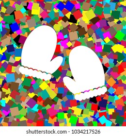 Gauntlet sign illustration. Vector. White icon on colorful background with seamless pattern from squares.