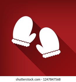 Gauntlet sign illustration. Vector. White icon with limitless shadow at ruby red background.