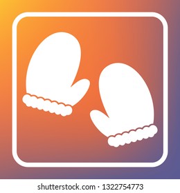 Gauntlet sign illustration. Vector. White icon on transparent button at orange-violet gradient background.