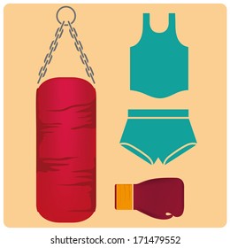gauntlet, some clothes and a sand box for boxing