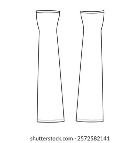 Gauntlets Gloves Elbow length Fashion hand accessory clothing technical illustration garment. Vector front palm back view for Men, women, unisex style flat template CAD mockup sketch outline on white