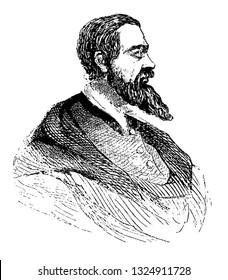 Gauric, Neapolitan astrologer announced positively that king Henry would be killed in a dual and died due to injury to the eye, vintage engraved line art illustration. Infernal Dictionary 1863.