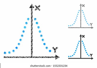 Gauss plot composition of irregular parts in variable sizes and color tinges, based on gauss plot icon. Vector unequal dots are combined into collage. Gauss plot icons collage with dotted pattern.