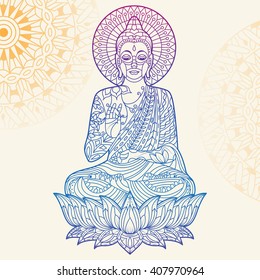 Gautam buddha beautiful card vector. Geometric element hand drawn