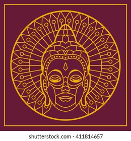Gautam buddha head outline. full detailed face. vector illustration