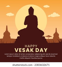 Gautam Buddha meditating silhouette, vector illustration for Vesak day or Buddha Purnima suitable for poster, banner, card or social media post