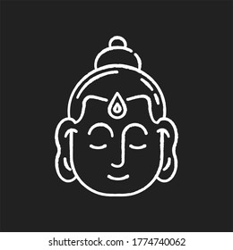 Gautama Buddha chalk white icon on black background. Indian philosopher. Religious leader of Ancient India. Founder of Buddhism religion. Meditator and spiritual teacher. Isolated vector chalkboard