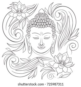 Gautama buddha with closed eyes and floral pattern vector illustration