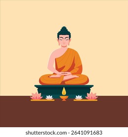 Gautama Buddha with Lotus Illustration – Peaceful Meditation Vector Art