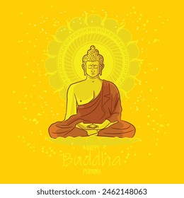 Gautama Buddha meditating on a louts. Vesak day. Buddha Jayanti Bodhi Purnima. 