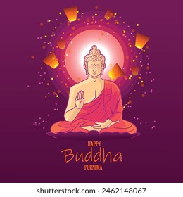 Buda Gautama meditando en un putón. Día de Vesak. Buda Jayanti Bodhi Purnima. 