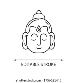 Gautama Buddha pixel perfect linear icon. Indian philosopher. Religious leader of Ancient India. Thin line customizable illustration. Contour symbol. Vector isolated outline drawing. Editable stroke