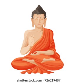 Gautama buddha with raised right hand on vector illustration