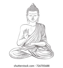 Gautama buddha with raised right hand on vector illustration