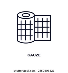 ícone de contorno de gaze. Vetor linear do conceito de dentista. Ícone de gaze de linha fina isolado no fundo branco
