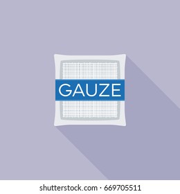 Gauze pad for first aid icon, flat design vector with long shadow