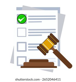 Gavel im Begriff, ein Dokument zu streichen, das eine rechtliche Entscheidung bedeutet Illustration