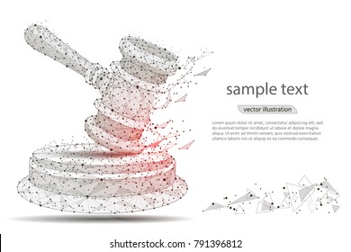 gavel. abstract hammer design of a judge, in the form of lines and dots on a white background with space for text. vector illustration