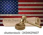 Gavel and American flag with Bill of Rights