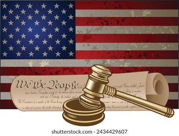 Gavel and American flag with Bill of Rights svg