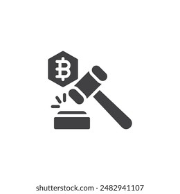 Martillo con icono de Vector de criptomoneda bitcoin. signo plano relleno para concepto móvil y Diseño web. Icono de glifo Crypto Regulations. Símbolo, ilustración del logotipo. Vector gráfico