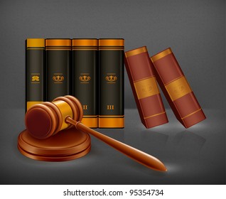 Gavel and books, vector