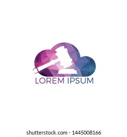 Gavel and cloud icon logo, Hammer judge icon vector illustration. Law firm logo design inspiration.	