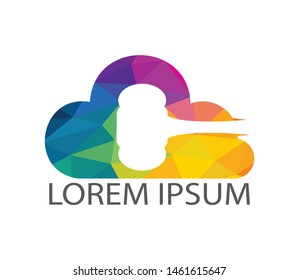 Gavel and cloud icon logo, Hammer judge icon vector illustration. Law firm logo design inspiration.	