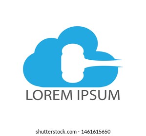 Gavel and cloud icon logo, Hammer judge icon vector illustration. Law firm logo design inspiration.	
