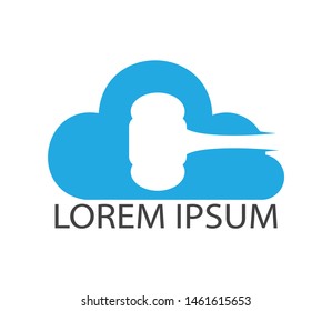 Gavel and cloud icon logo, Hammer judge icon vector illustration. Law firm logo design inspiration.	