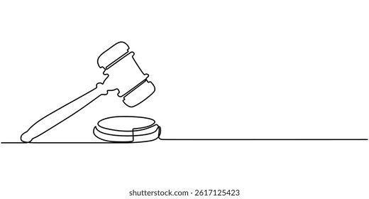 Gavel Continuous Line Icon, Gavel continuous line drawing with color shapes, Continuous Line Drawing of Auction Icon. Hand Drawn Symbol Vector Illustration, One Continuous Line Drawing of Auction Icon