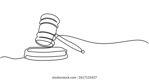 Gavel Continuous Line Icon, Gavel continuous line drawing with color shapes, Continuous Line Drawing of Auction Icon. Hand Drawn Symbol Vector Illustration, One Continuous Line Drawing of Auction Icon
