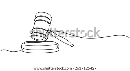 Gavel Continuous Line Icon, Gavel continuous line drawing with color shapes, Continuous Line Drawing of Auction Icon. Hand Drawn Symbol Vector Illustration, One Continuous Line Drawing of Auction Icon