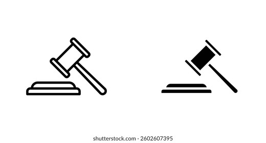 Gavel flat Icons in line outline and flat solid style on white background