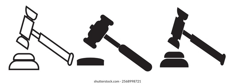 Gavel hammer icon law gavel. Auction court hammer bid authority concept symbol. Black,white and Colors Hammer.