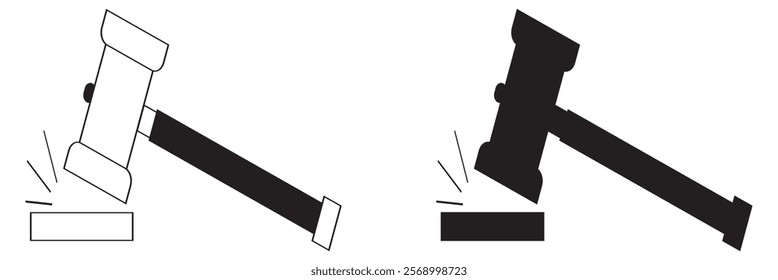 Gavel hammer icon law gavel. Auction court hammer bid authority concept symbol. Black,white and Colors Hammer.