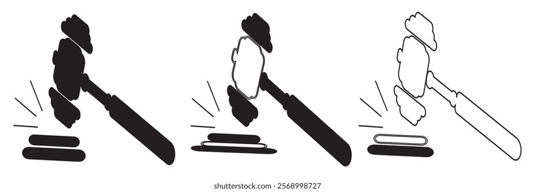 Gavel hammer icon law gavel. Auction court hammer bid authority concept symbol. Black,white and Colors Hammer.