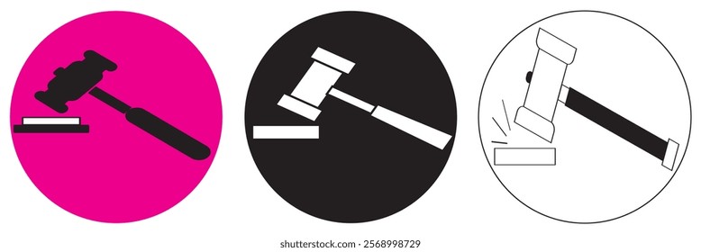 Gavel hammer icon law gavel. Auction court hammer bid authority concept symbol. Black,white and Colors Hammer.