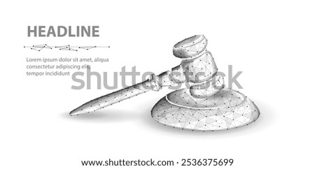 Gavel hammer isolated on white. Law judge, digital justice, legal concept, justice system, cyber intelligence, court judgement, digital court, digital legislation